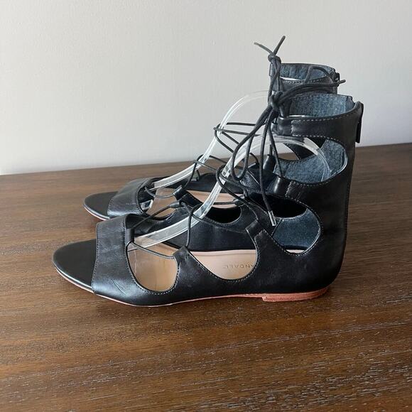 Loeffler Randall Woman’s Black Lace Up Gladiator Leather Flat Sandals- Size 8.5B - Picture 2 of 11